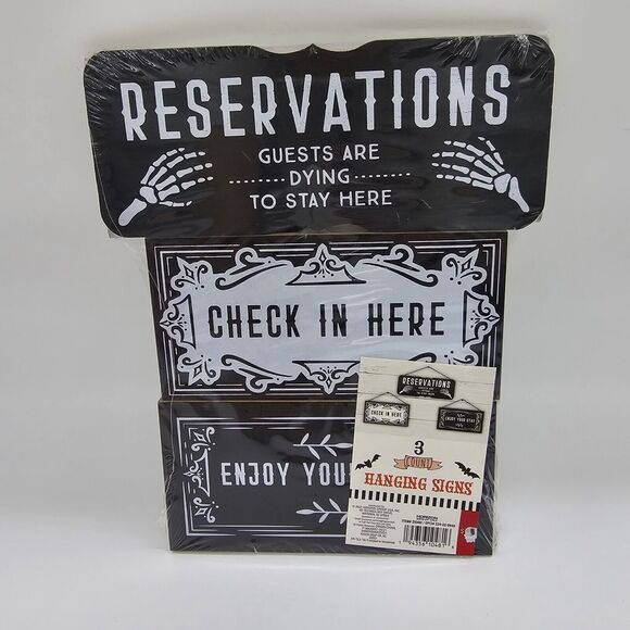 Halloween Spooky Signs Set Of 3 Haunted Hotel House Wall Decorations Black - Picture 3 of 7